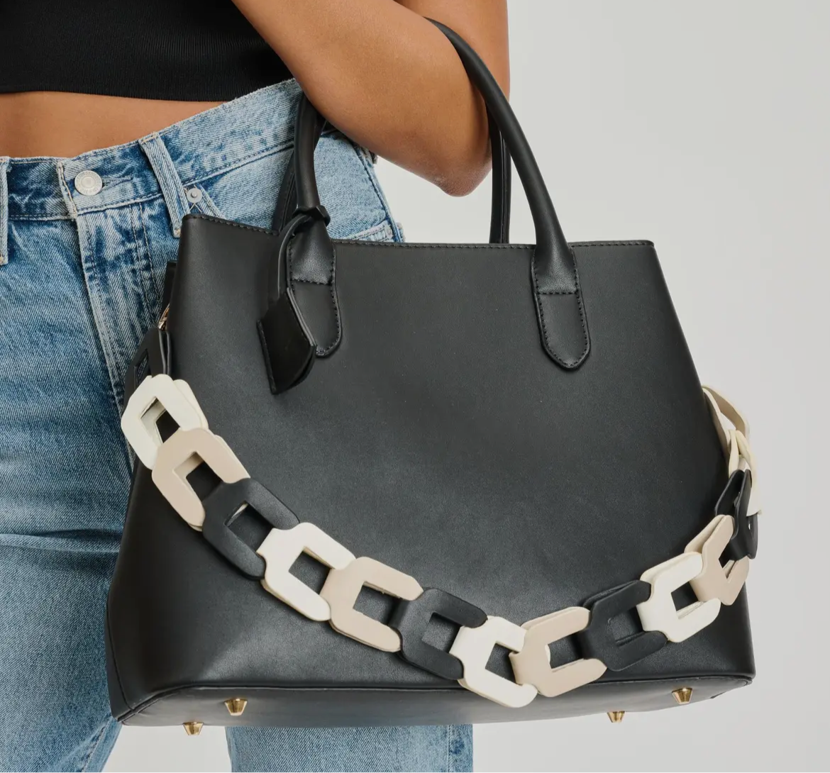 Black Faux Leather Satchel