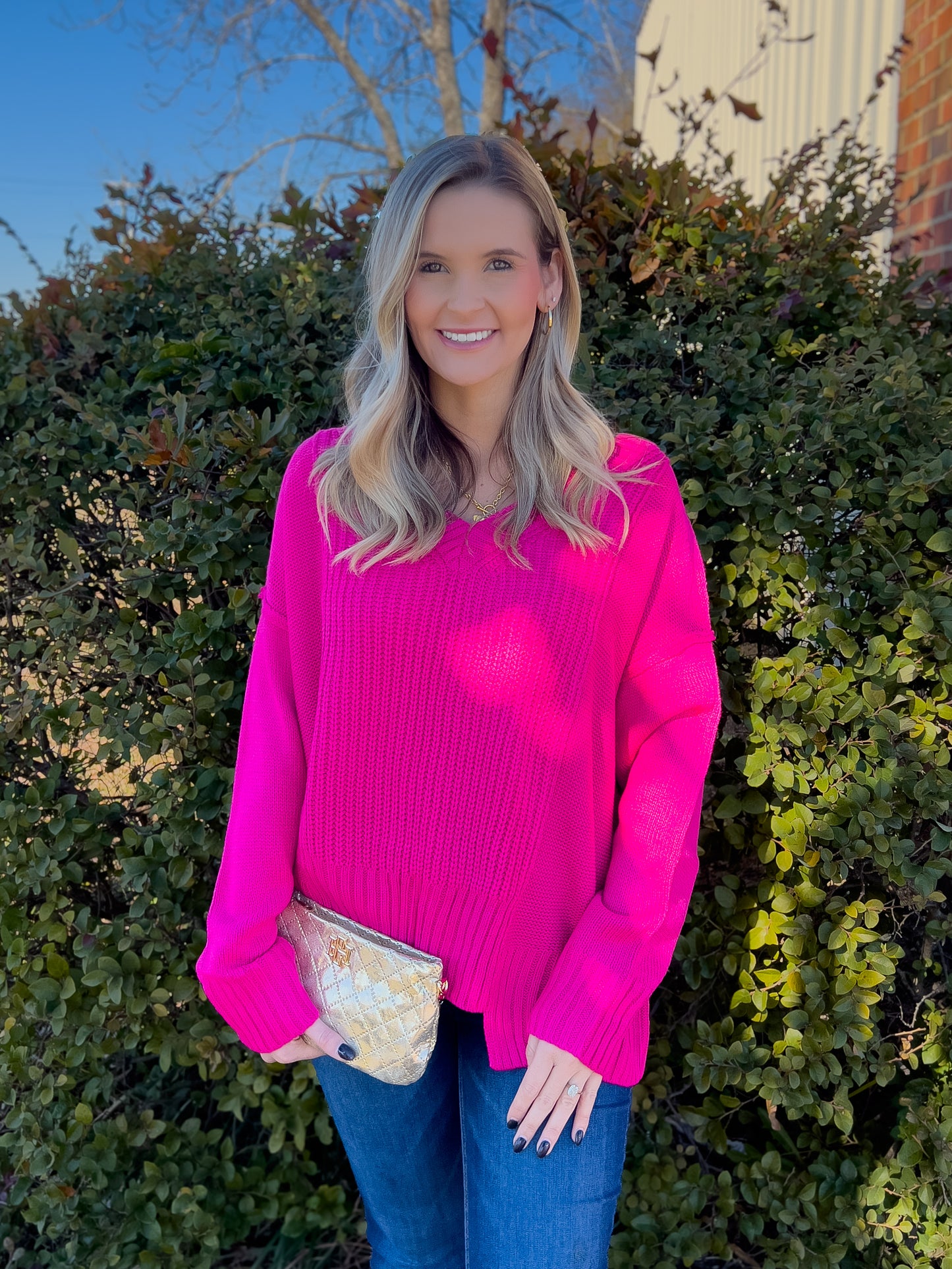 Pink V Neck Sweater