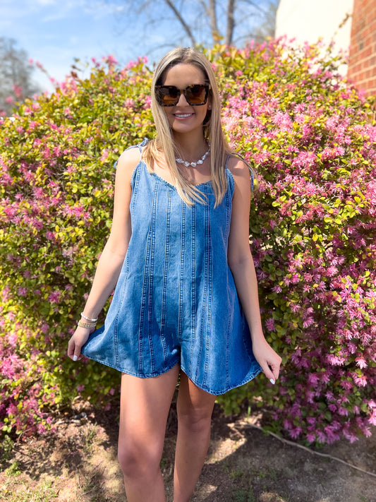 Tie Strap Denim Romper