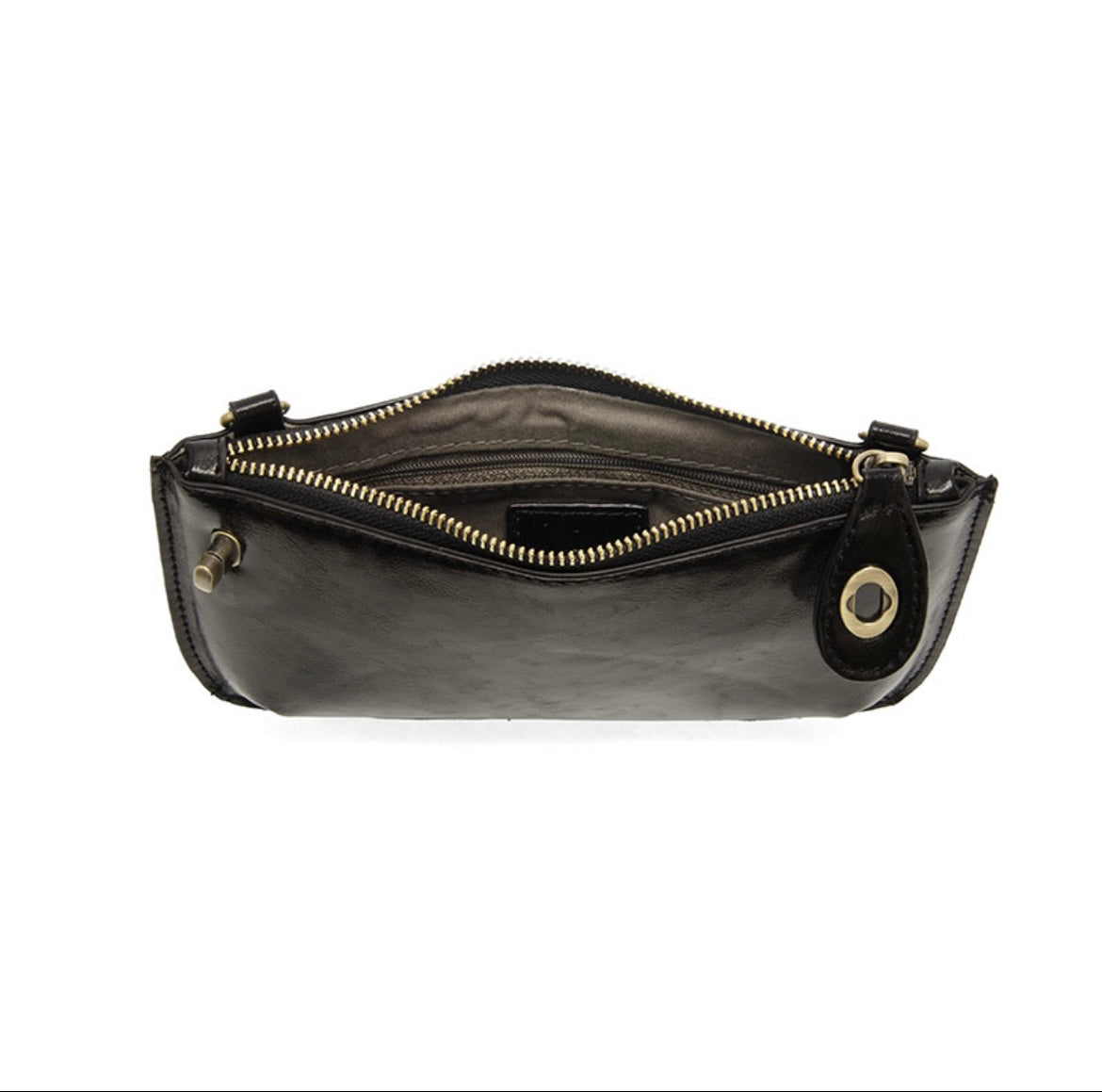 Liquid Metal Black Mini Crossbody Wristlet Clutch