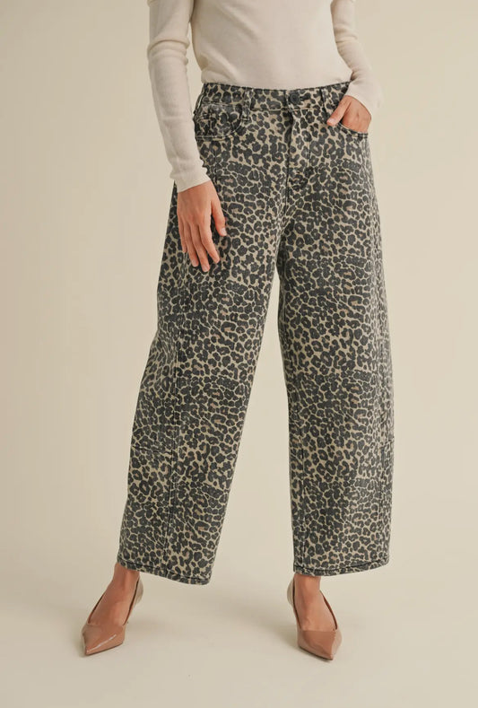 Leopard Print Barrel Jeans